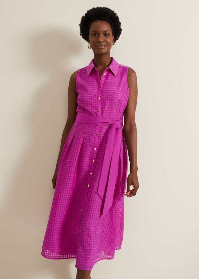 Pink Phase Eight Carey Sleeveless Check Dress | 5368TBAIJ