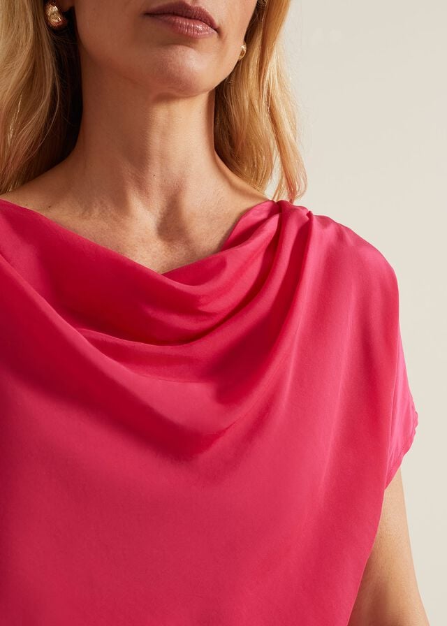 Pink Phase Eight Cheryl Cowl Neck Woven Front T Shirts | 2901UNAMJ