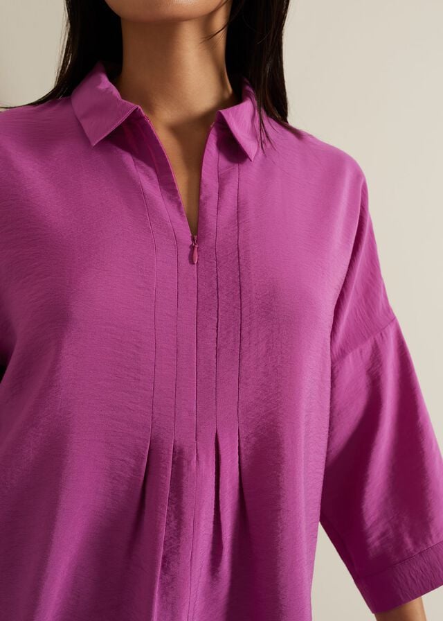 Pink Phase Eight Cynthia Pleat Zip Front Shirts | 0218HTPXV