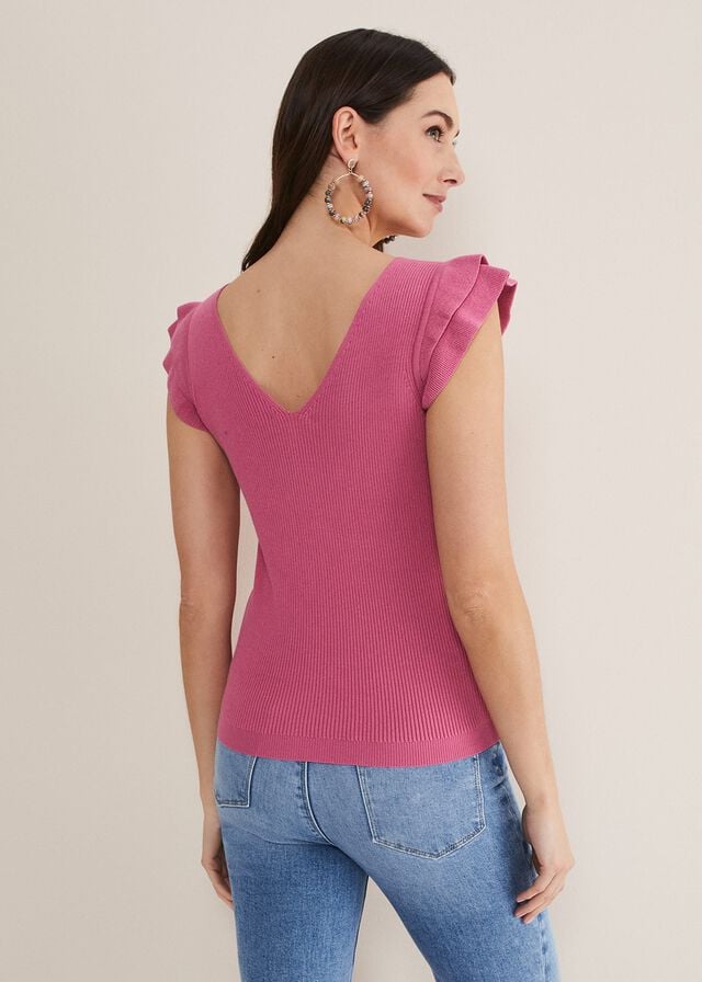 Pink Phase Eight Flory Frill Sleeve Vest Knitwear | 4396SCAIZ