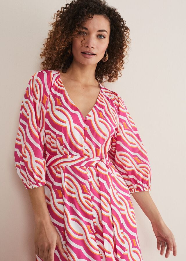 Pink Phase Eight Georgie Cotton Geo Dress | 1372WMZAN