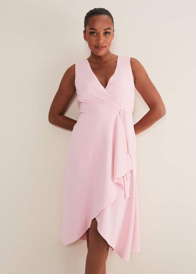 Pink Phase Eight Julissa Sleeveless Ruffle Wrap Dress | 0489PLRBY