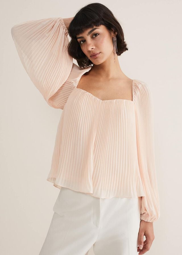 Pink Phase Eight Nysa Pleated Shirts | 7349VAQEB