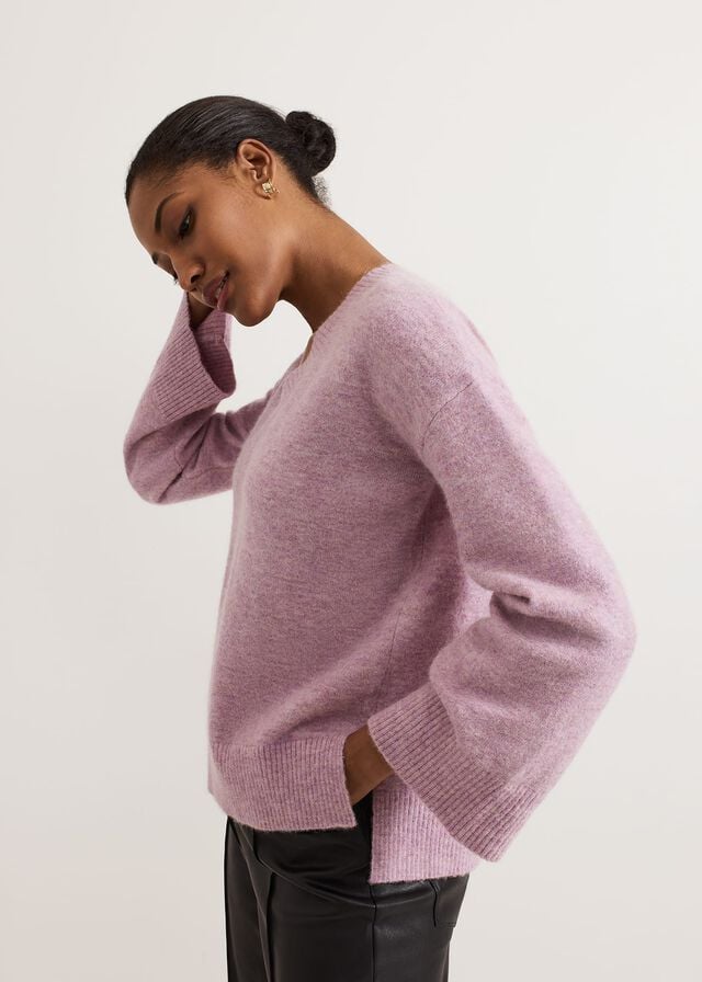 Pink Phase Eight Olivia V Neck Alpaca Knitwear | 4538IPTJO