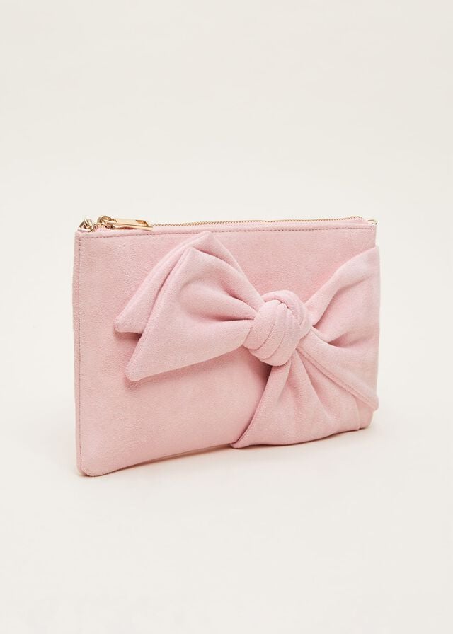 Pink Phase Eight Pink Suede Bow Bags | 4275IDCQU