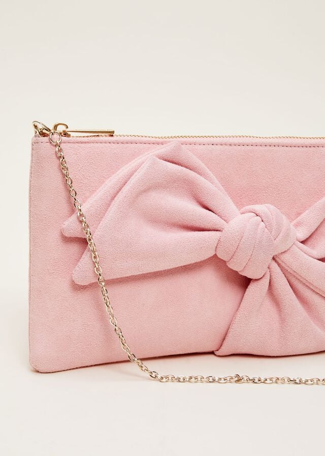 Pink Phase Eight Pink Suede Bow Bags | 4275IDCQU