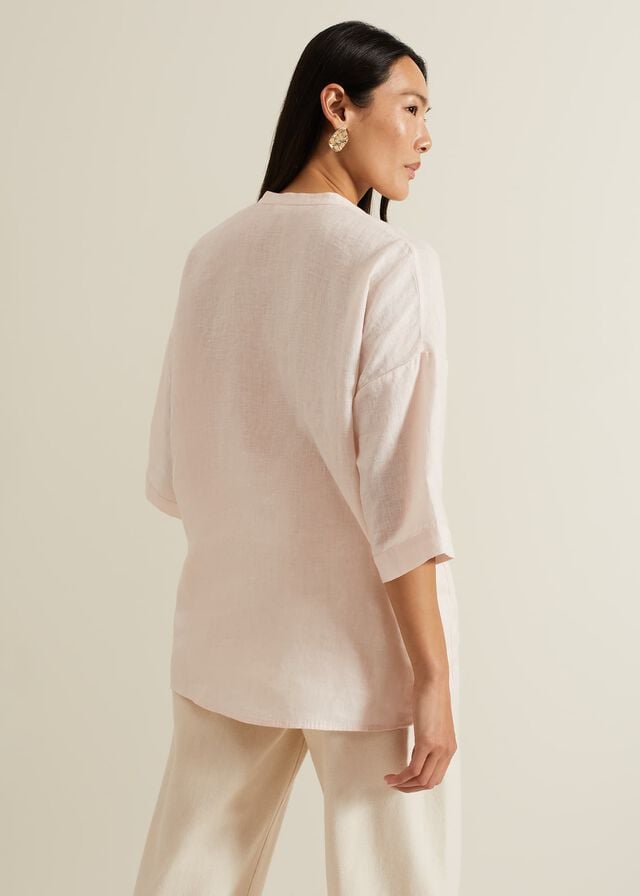 Pink Phase Eight Posie Button Front Linen Shirts | 2038FLHZQ