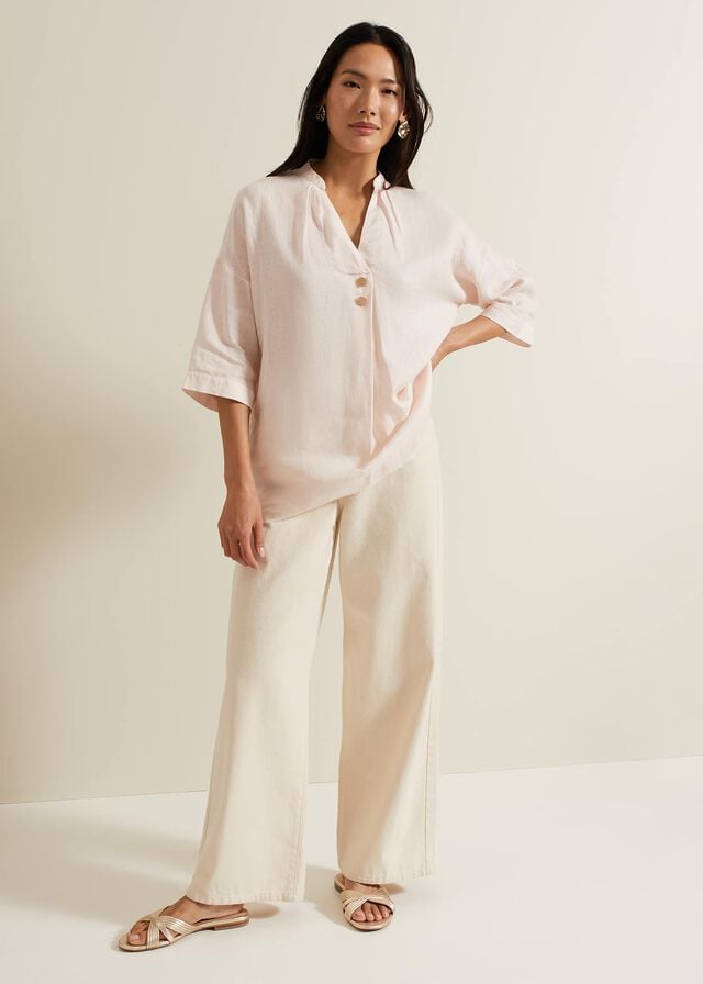 Pink Phase Eight Posie Button Front Linen Shirts | 2038FLHZQ