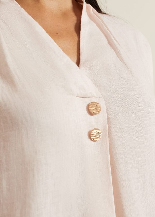 Pink Phase Eight Posie Button Front Linen Shirts | 2038FLHZQ