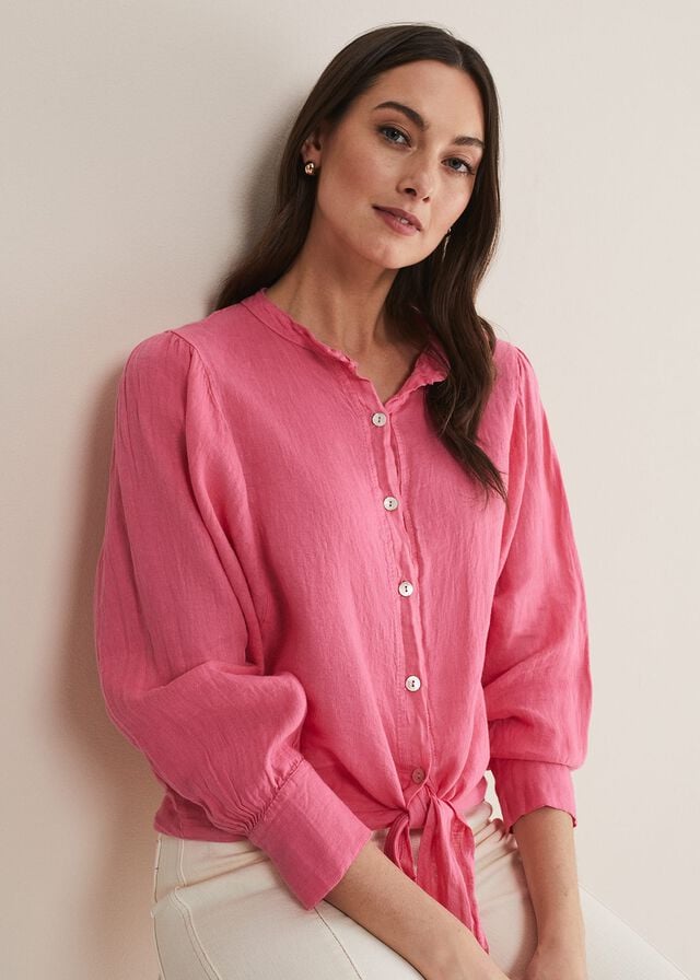 Pink Phase Eight Raelynn Tie Front Linen Shirts | 1470WPBRF