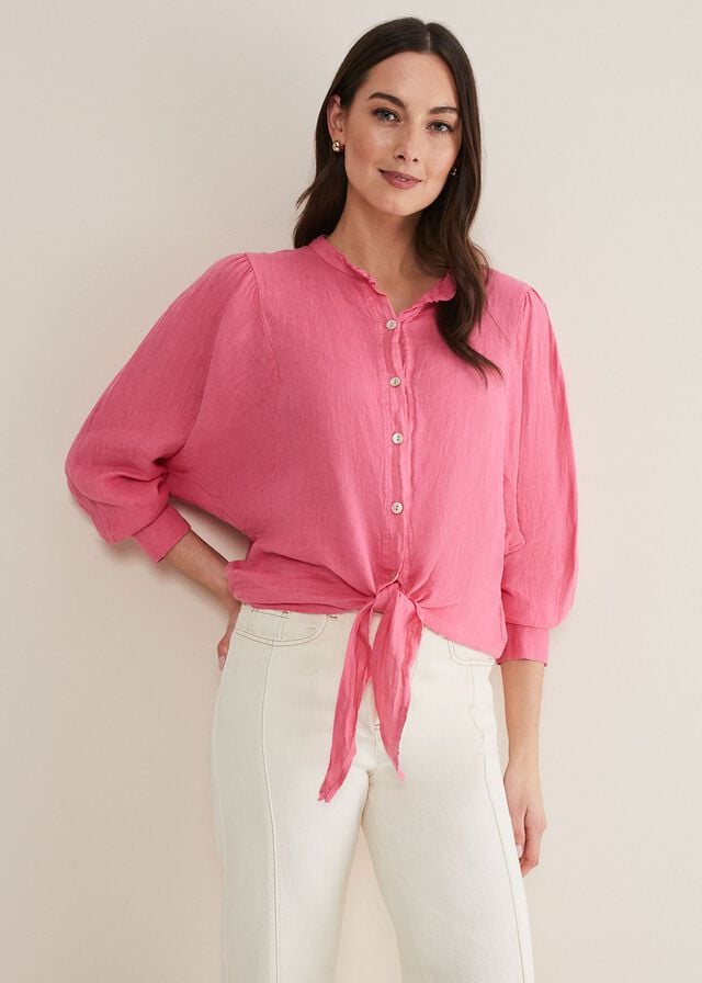 Pink Phase Eight Raelynn Tie Front Linen Shirts | 1470WPBRF