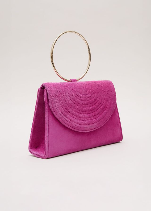 Pink Phase Eight Ring Handle Suede Bags | 1396BYWED