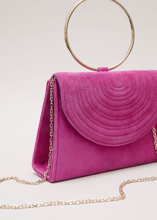 Pink Phase Eight Ring Handle Suede Bags | 1396BYWED