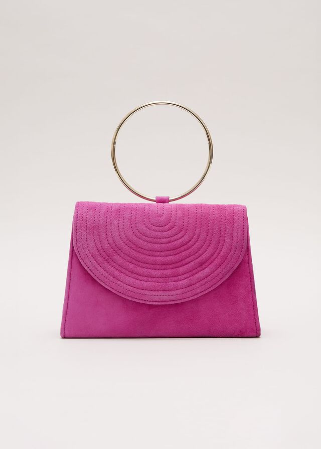 Pink Phase Eight Ring Handle Suede Bags | 1396BYWED