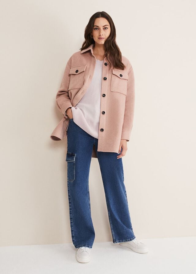 Pink Phase Eight Sammy Plain Wool Shacket Coats | 0195LTVXD