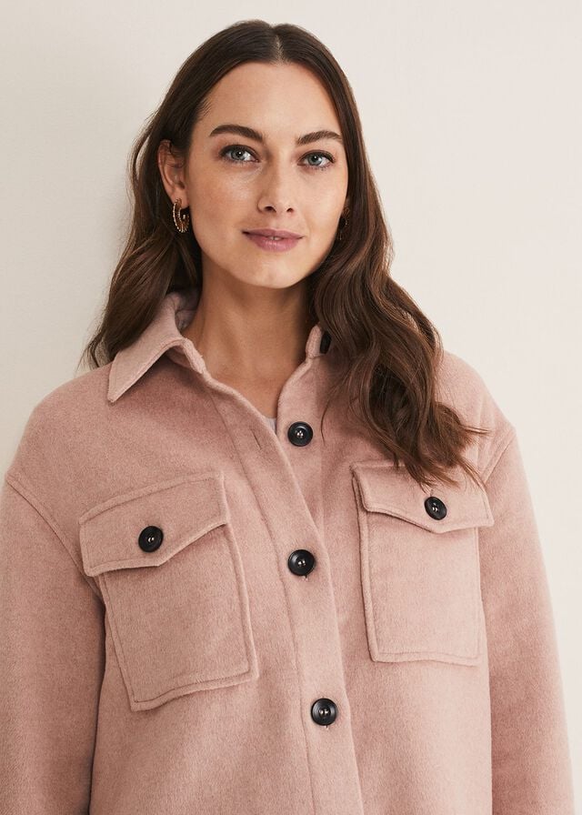 Pink Phase Eight Sammy Plain Wool Shacket Coats | 0195LTVXD