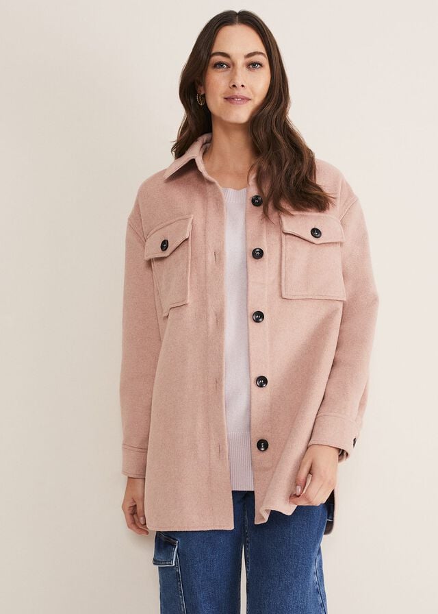 Pink Phase Eight Sammy Plain Wool Shacket Coats | 0195LTVXD