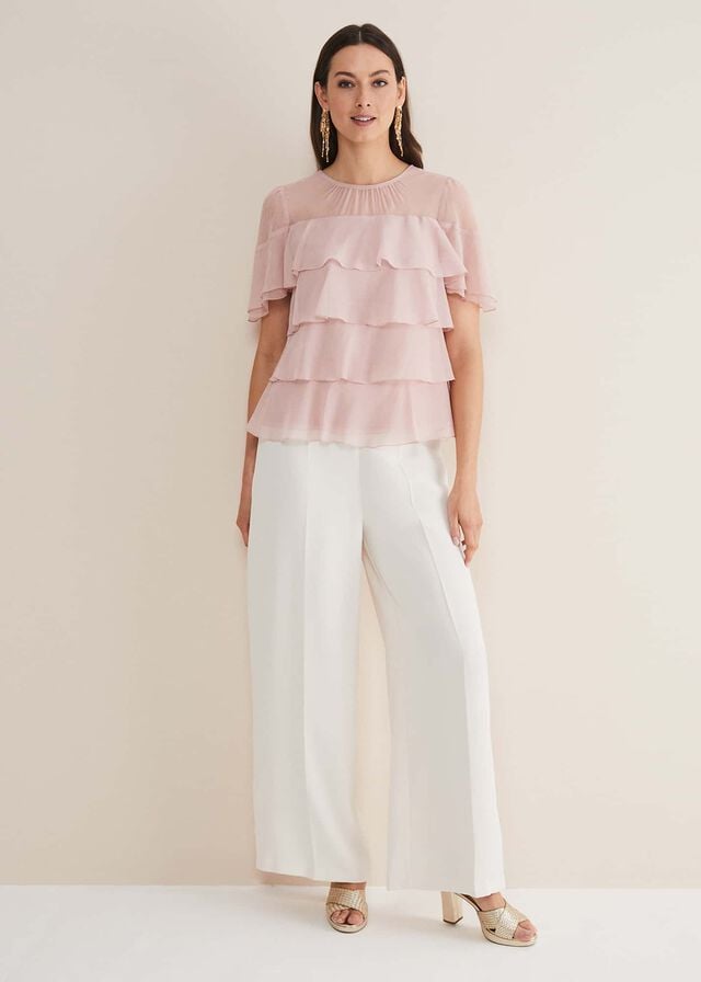 Pink Phase Eight Stacey Ruffle Shirts | 7682LAEFC