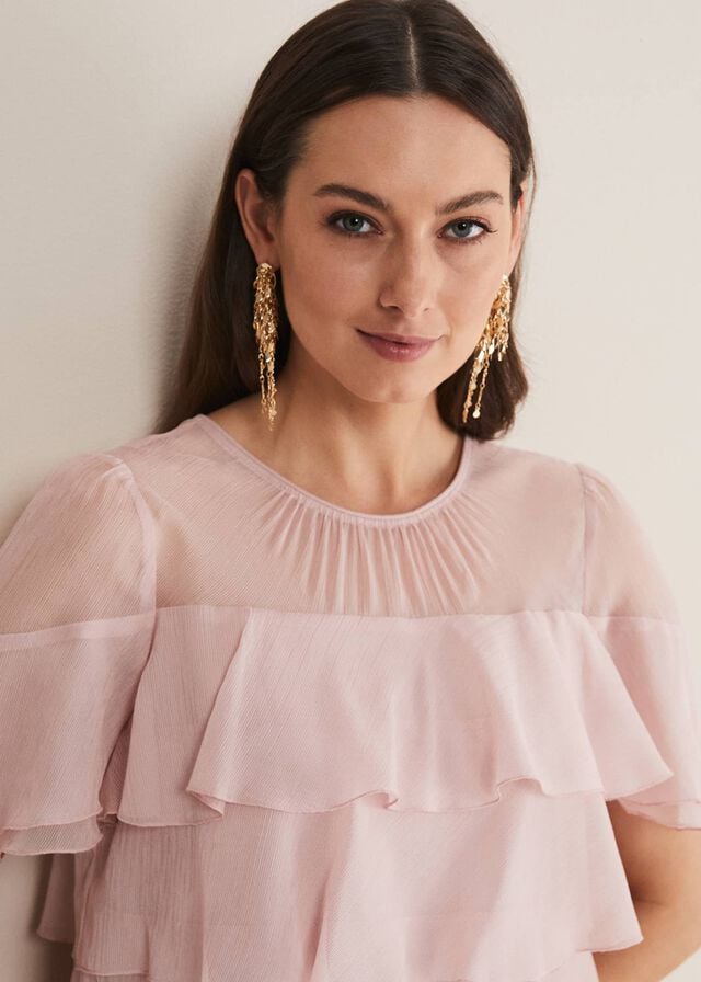 Pink Phase Eight Stacey Ruffle Shirts | 7682LAEFC