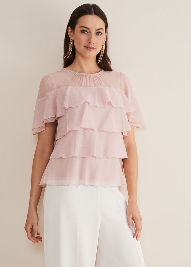 Pink Phase Eight Stacey Ruffle Shirts | 7682LAEFC