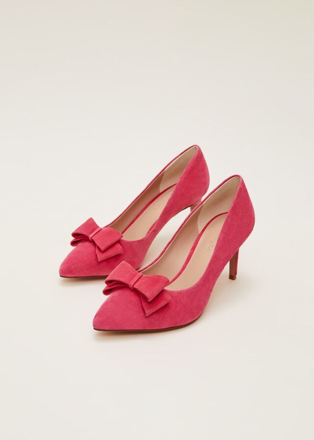 Pink Phase Eight Suede Bow Front Courts Heels | 5493JWLQS