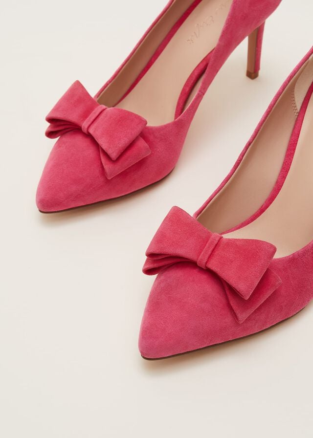 Pink Phase Eight Suede Bow Front Courts Heels | 5493JWLQS