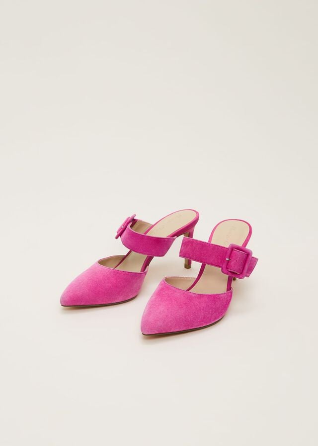 Pink Phase Eight Suede Buckle Backless Heels | 5397SPLFH