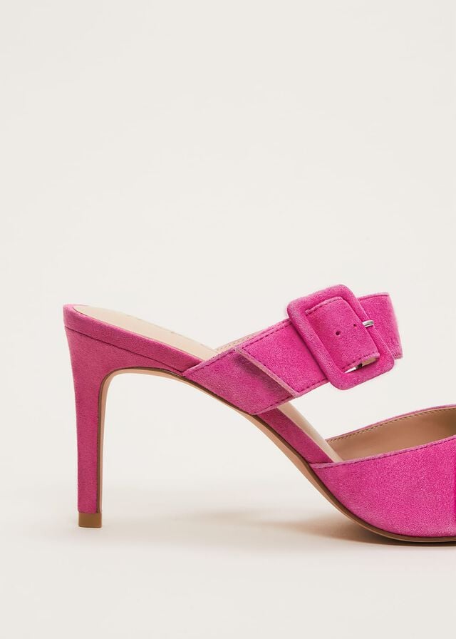 Pink Phase Eight Suede Buckle Backless Heels | 5397SPLFH