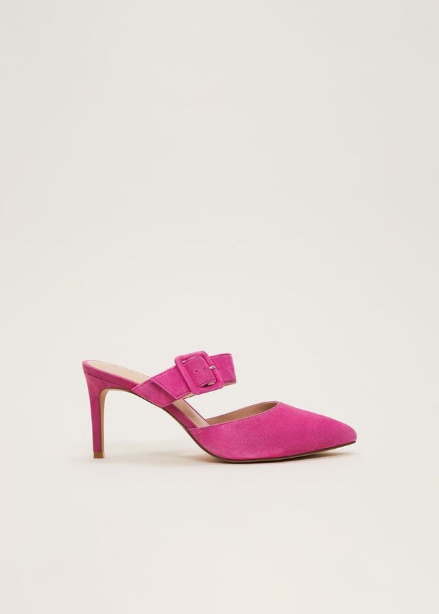 Pink Phase Eight Suede Buckle Backless Heels | 5397SPLFH