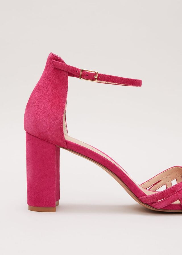 Pink Phase Eight Suede Lattice Block Heels | 7861TYLRX