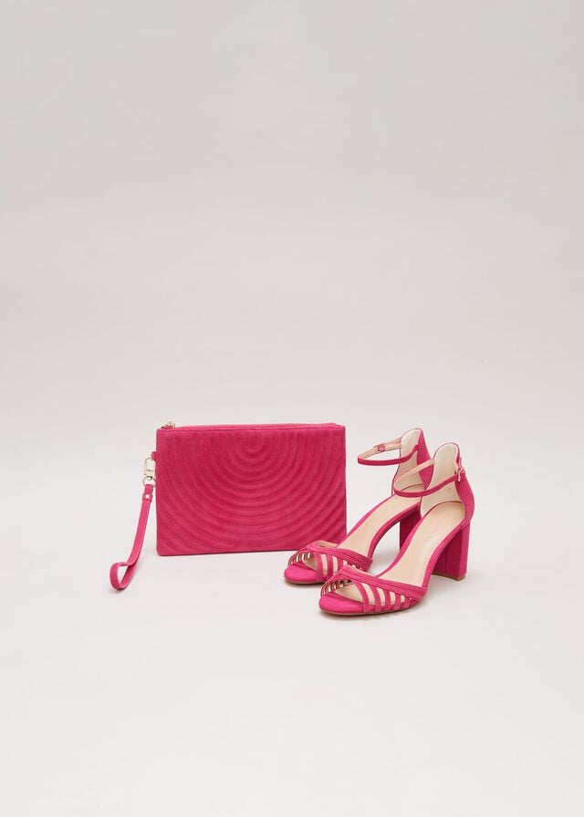 Pink Phase Eight Suede Lattice Block Heels | 7861TYLRX