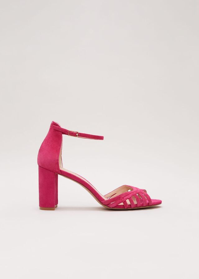 Pink Phase Eight Suede Lattice Block Heels | 7861TYLRX