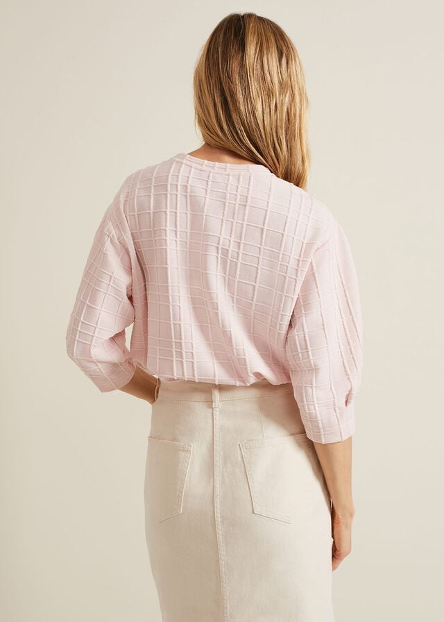 Pink Phase Eight Tracy Check Textured T Shirts | 9103PGUCK