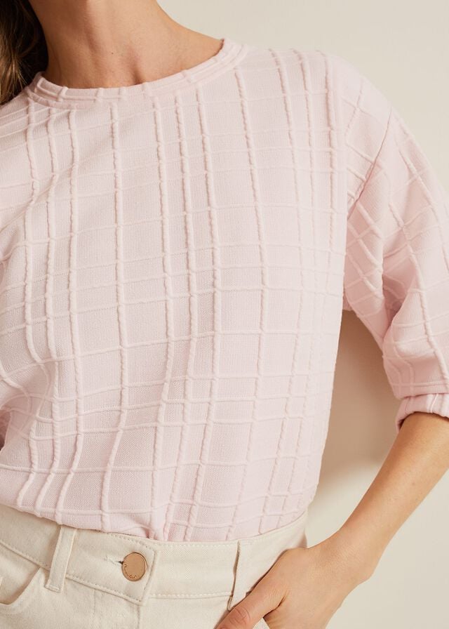 Pink Phase Eight Tracy Check Textured T Shirts | 9103PGUCK