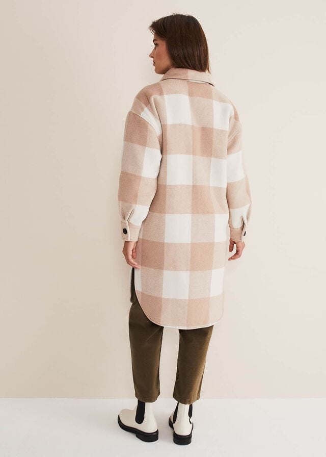 Pink / Cream Phase Eight Carla Checked Shacket Coats | 3507UWRFM