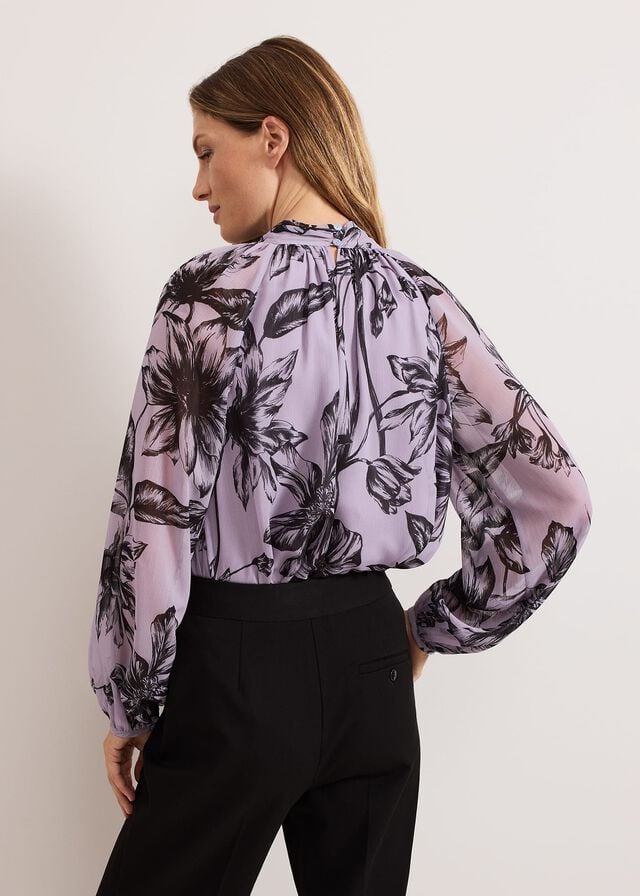 Purple Phase Eight Aretta Floral Print Shirts | 8649VKPYH