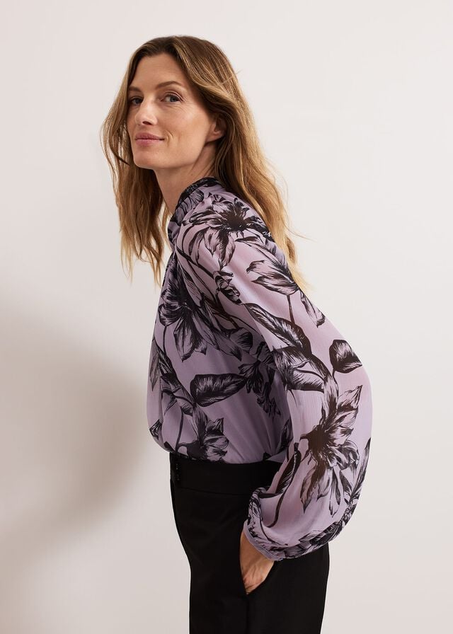 Purple Phase Eight Aretta Floral Print Shirts | 8649VKPYH