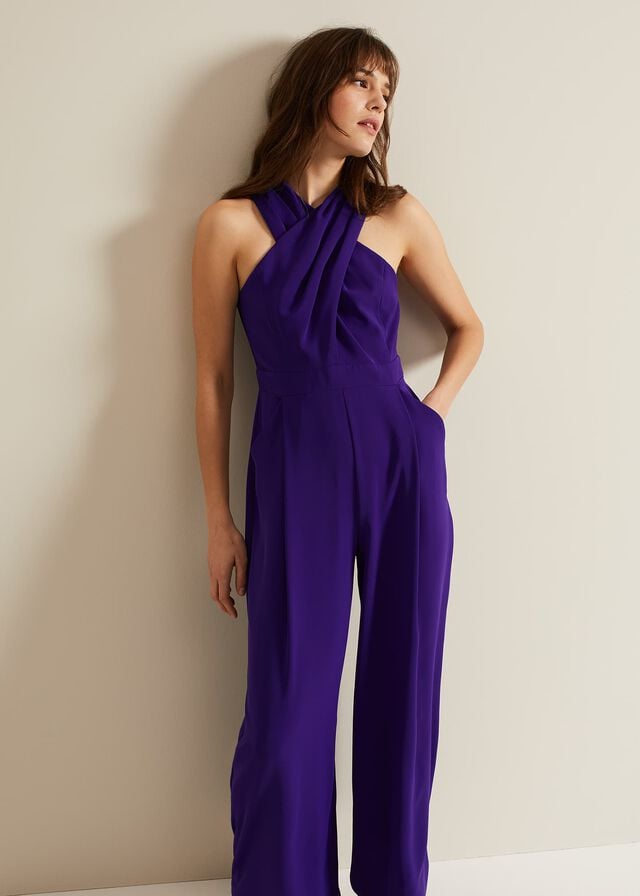 Purple Phase Eight Giorgia Cross Neck Jumpsuit | 3265AFMQC