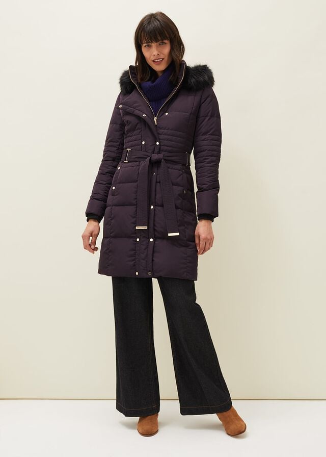 Purple Phase Eight Leonor Tie Belt Puffer Coats | 6870VXAMB