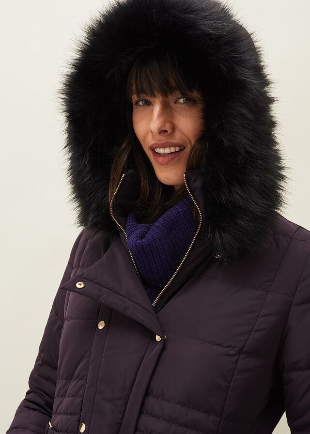 Purple Phase Eight Leonor Tie Belt Puffer Coats | 6870VXAMB