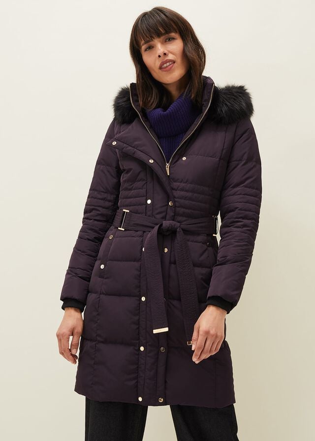 Purple Phase Eight Leonor Tie Belt Puffer Coats | 6870VXAMB