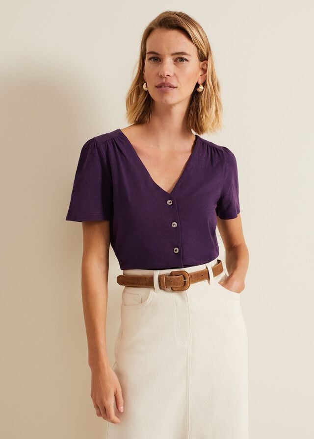 Purple Phase Eight Lorenna T Shirts | 7934DOCUI