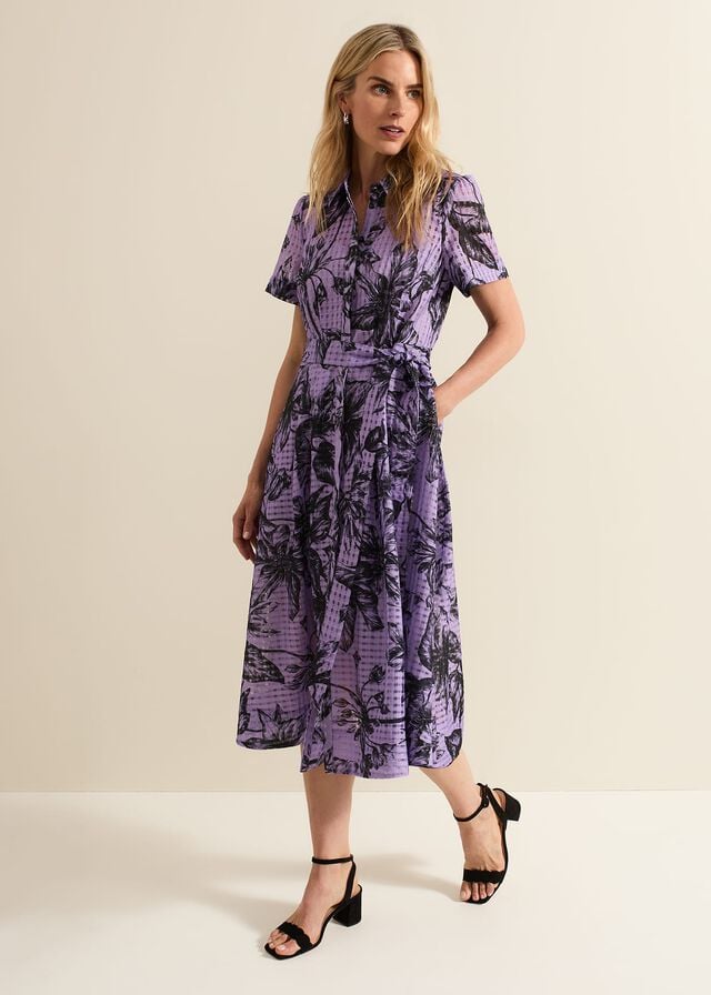 Purple Phase Eight Natalie Lilac Floral Check Dress | 0358XNKYD