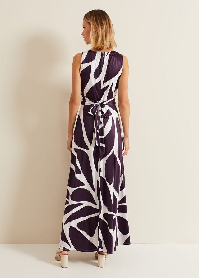 Purple Phase Eight Palmer Leaf Print Dress | 8501DMJWN