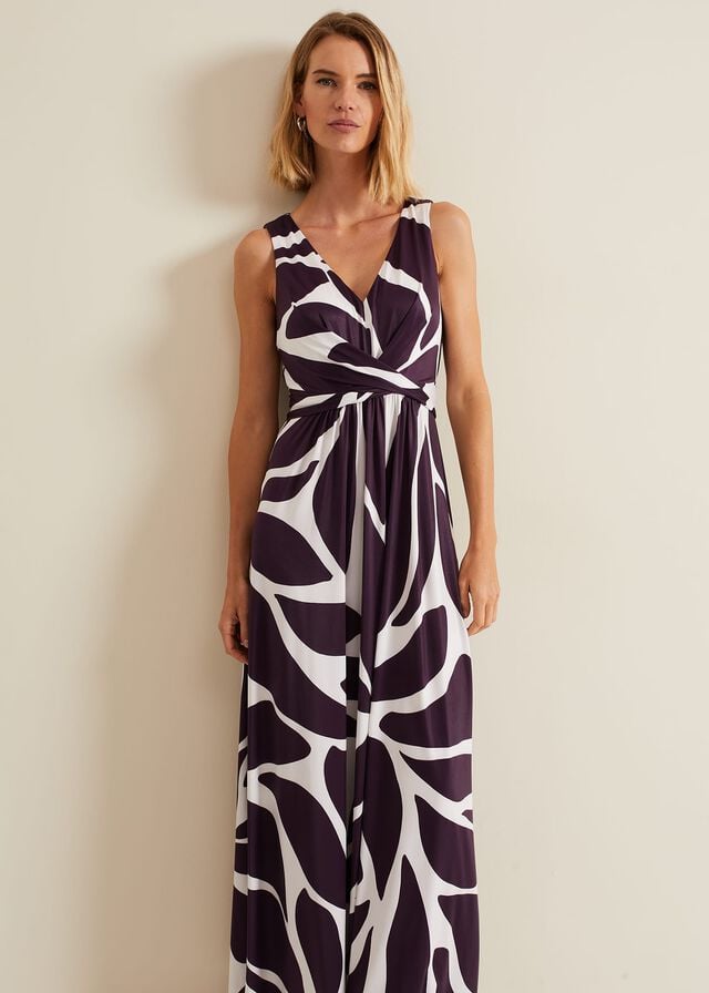 Purple Phase Eight Palmer Leaf Print Dress | 8501DMJWN