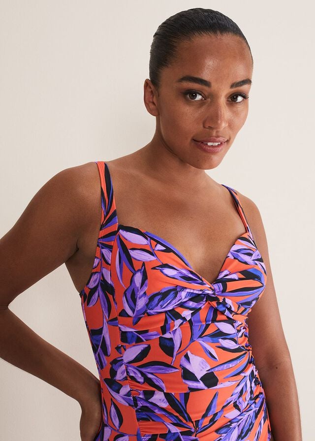 Purple / Orange Phase Eight Leaf Print Swimwear | 2758BFTVK