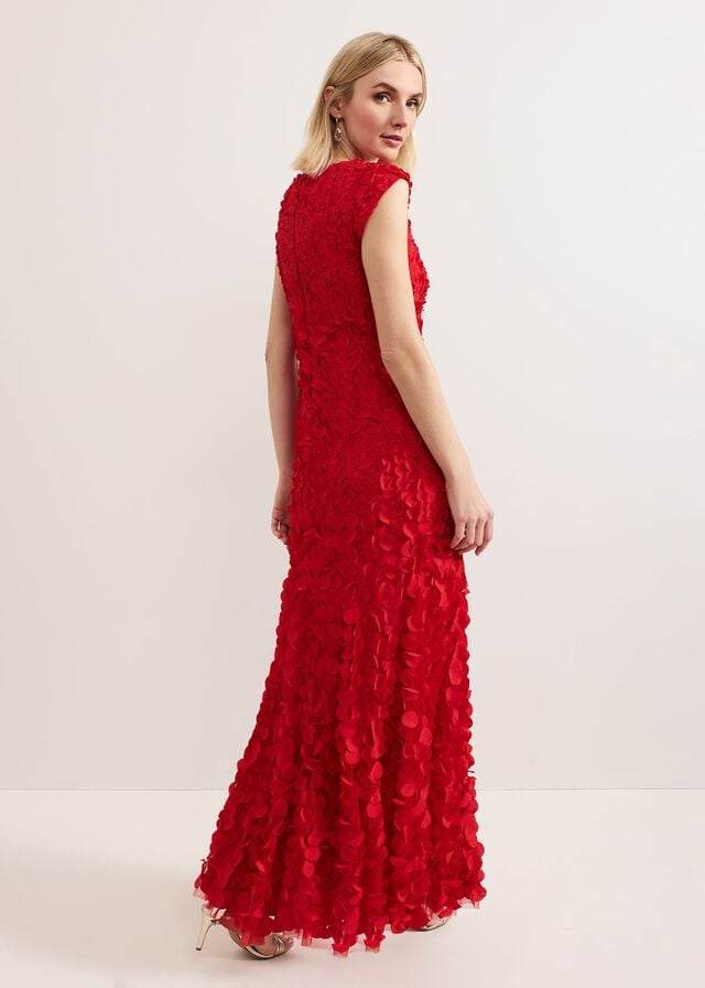 Red Phase Eight Charlene Ruffle Dress | 7234UJINY