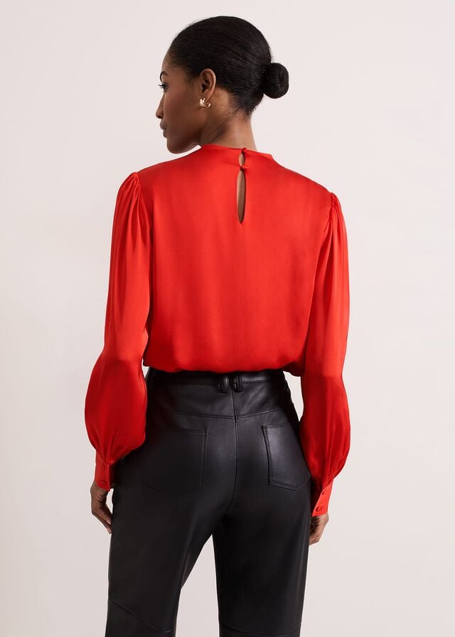 Red Phase Eight Danica Satin Drape Shirts | 4782OLTMA