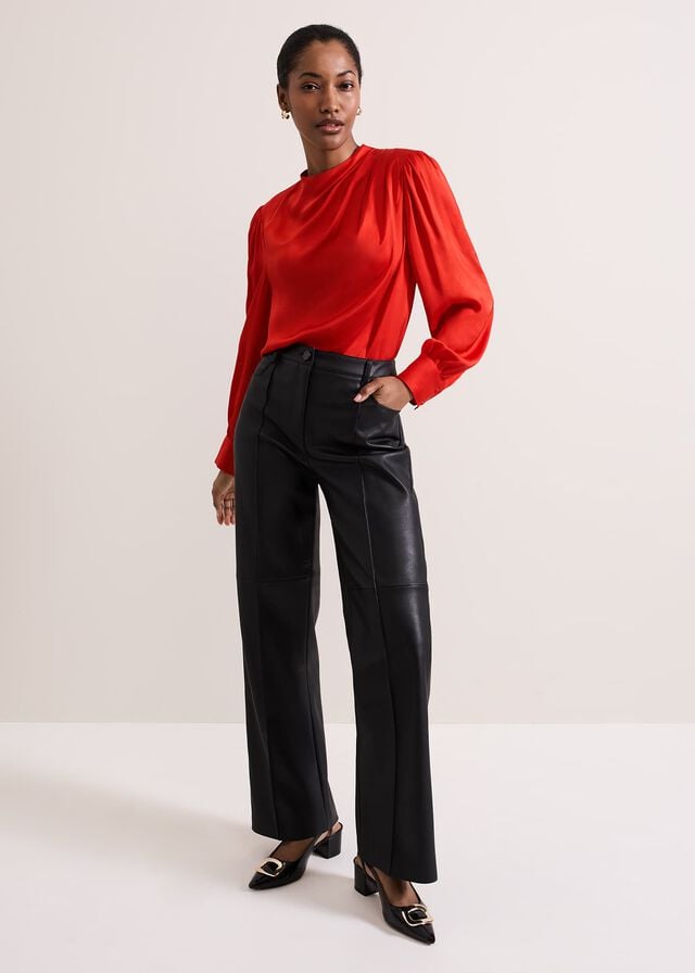 Red Phase Eight Danica Satin Drape Shirts | 4782OLTMA