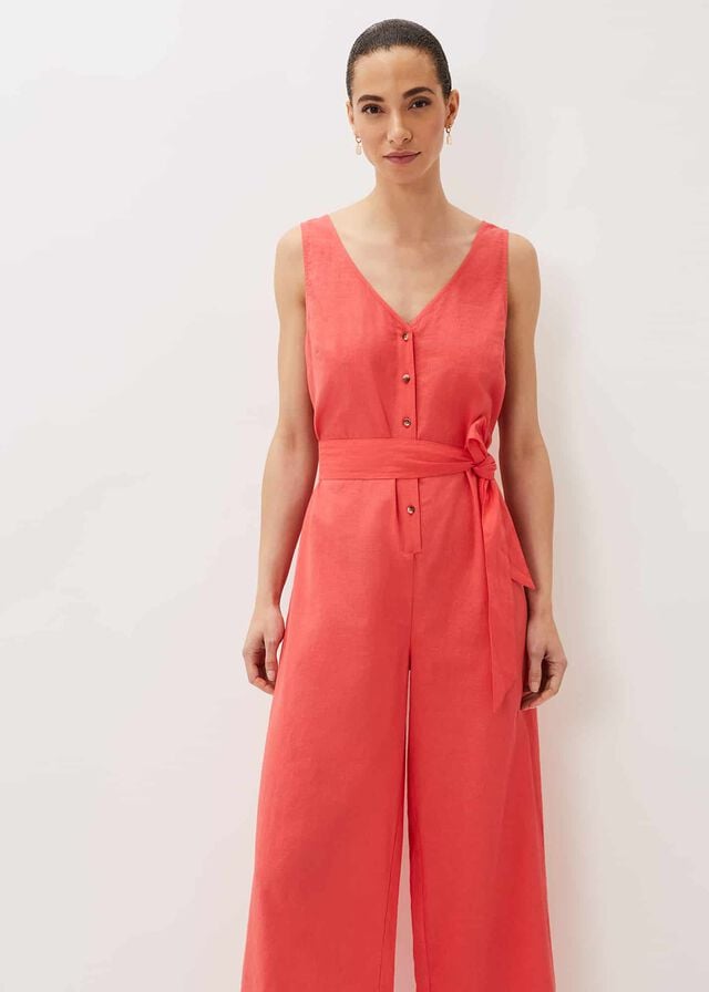 Red Phase Eight Fern Linen Jumpsuit | 6509JTYGF